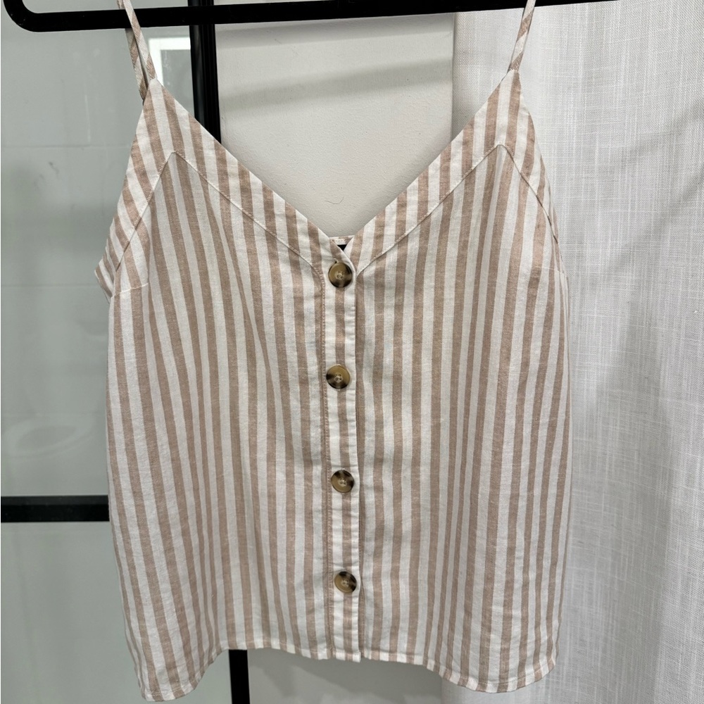 Women’s Abercrombie and Fitch Tan and White Tank